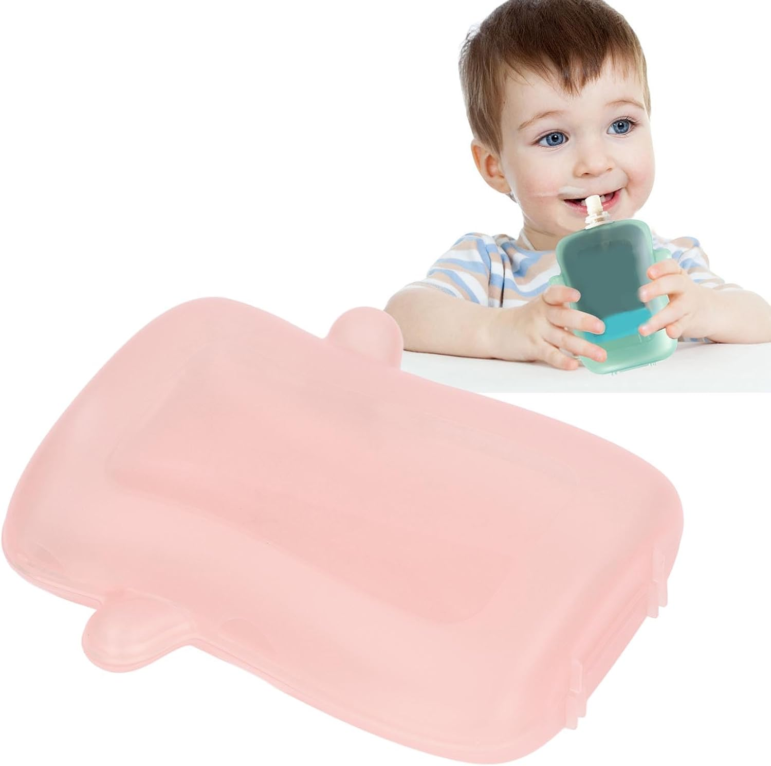 Baby Food Pouch, Squeeze Proof Universal Multipurpose Reusable Pouch Holder, Prevent Messes Support Self Feeding Easy to Grip Safe Adorable Baby Food Yummy Pouch for Toddlers image number 1