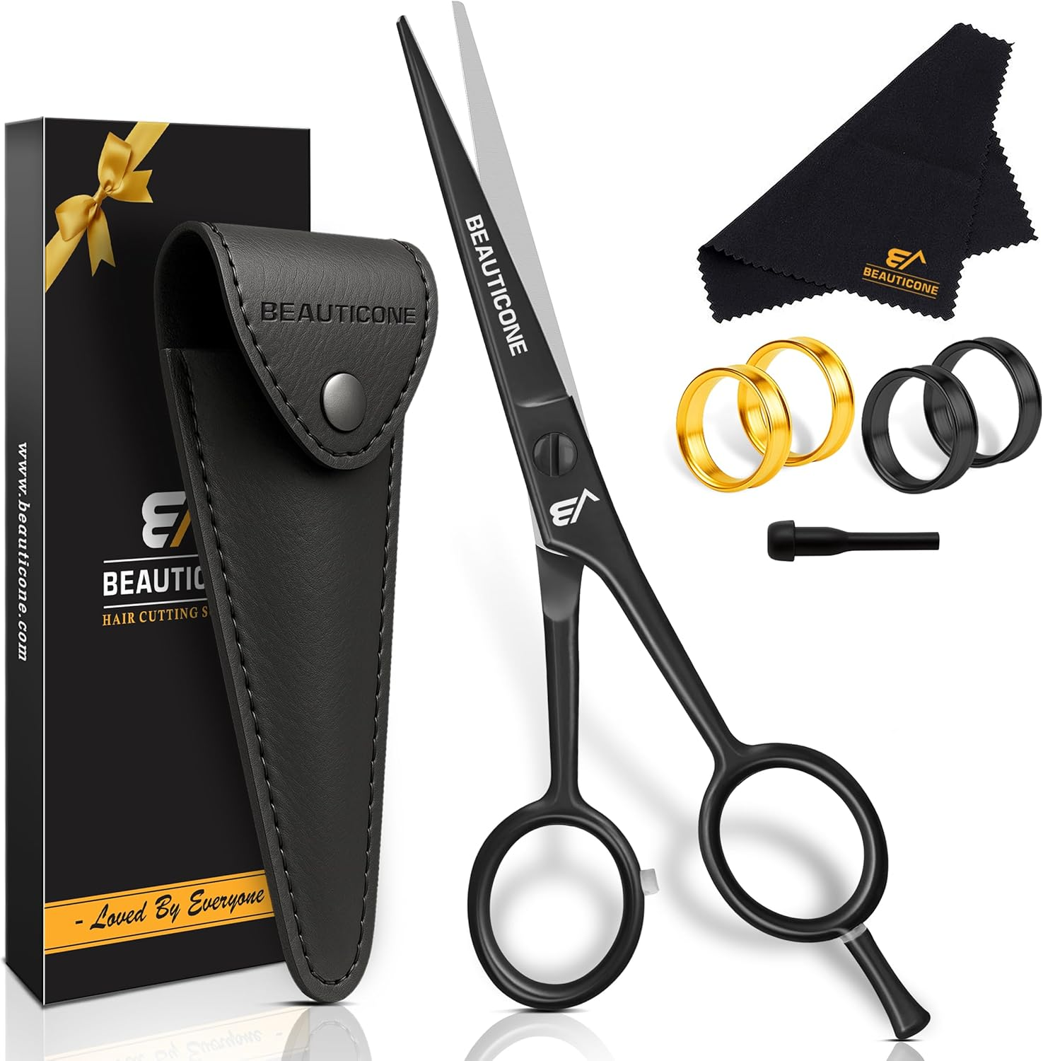 BEAUTICONE &reg; Hair Cutting Scissors - High Carbon SS 6.5" Professional Barber-Grade Salon Shears with Serrated & Razor Edge - Black Premium Gift Box with Leather Pouch & Extra Accs - Ultra Lightweight image number 6