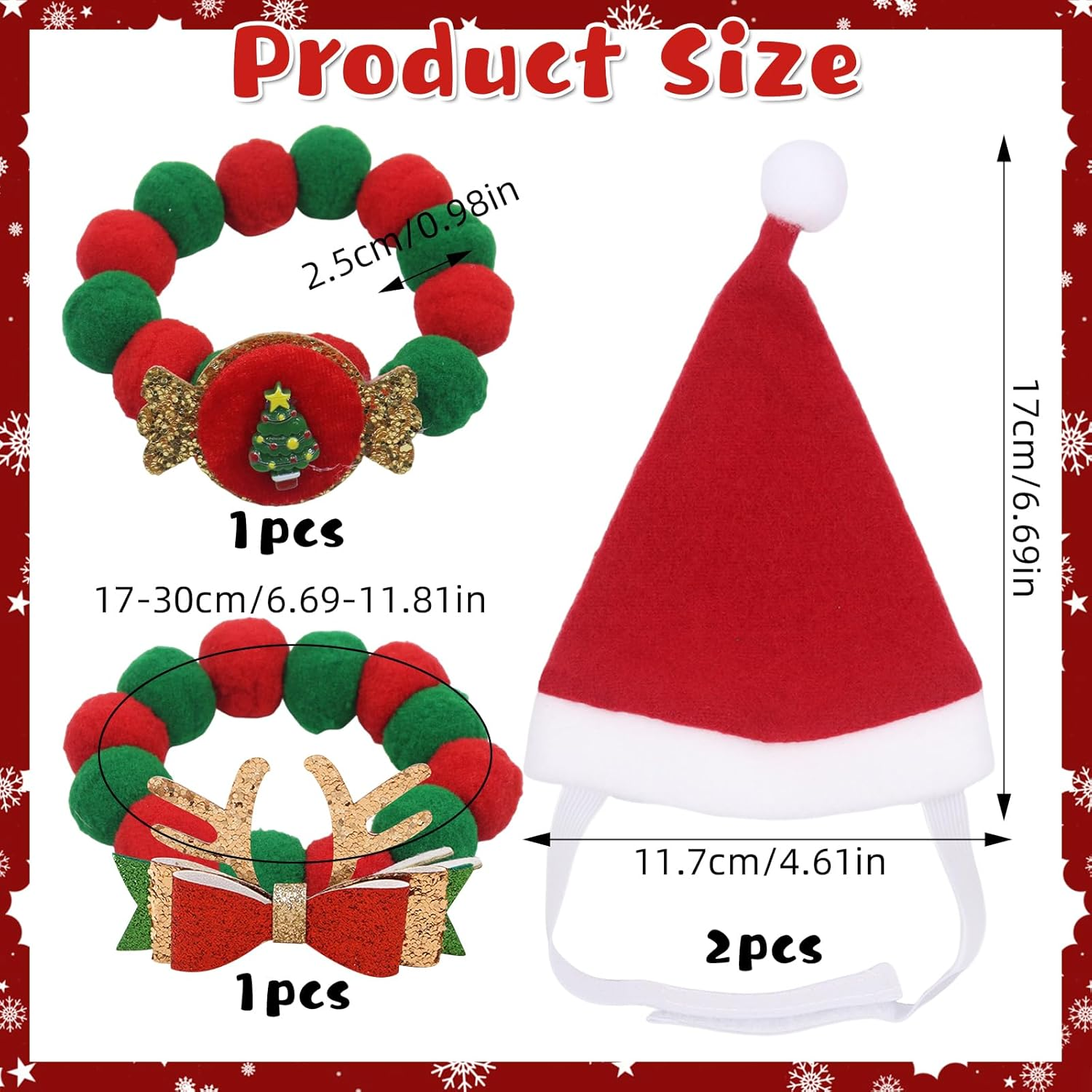 Pack of 4 Christmas Costume for Cats, Christmas Hat Cat, Cat Clothing, Pet Costume Christmas Collar Cat Santa Hat Christmas Costume Gift for Cats Dogs Puppies image number 6