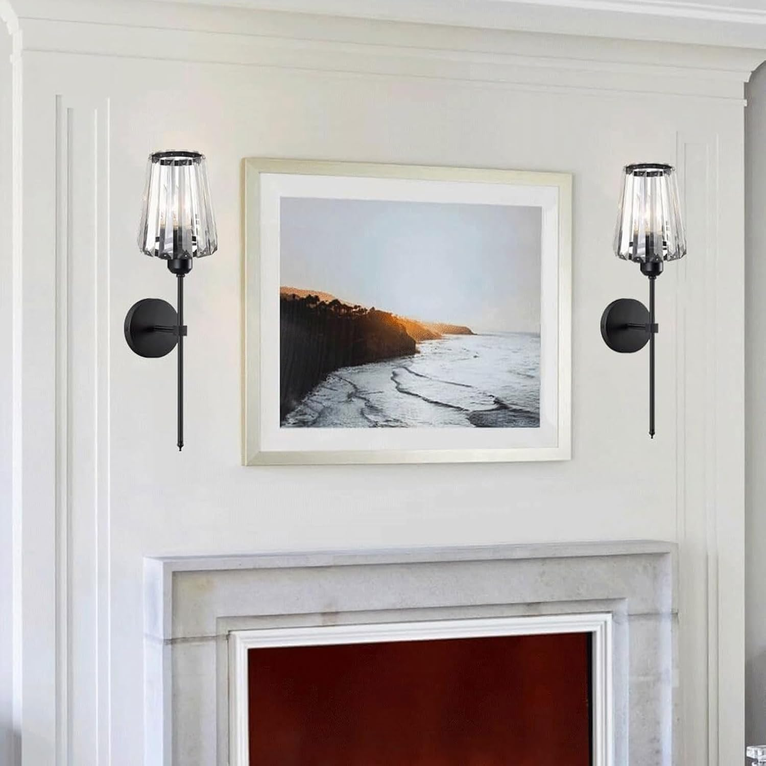 Wall Lights Set of 2 Battery Operated Wall Sconces Clear Glass Lighting Fixture Rechargeable Wall Lamps for Bathroom Bedroom Wall Lighting image number 4