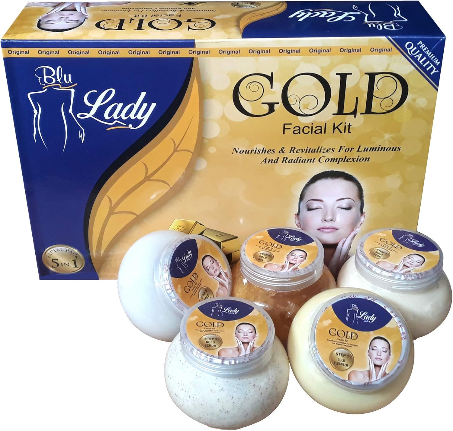 Prifix Blue Lady Aroma Magic Gold Facial Kit for Men and Women Glowing Skin Care Treatment Instant Glow Care for Beauty Radiance Booster Facial Foam | Gold Facial Kit All Skin Types | Aroma Gold
