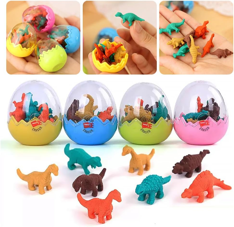 10 Pcs Dinosaur Erasers with Eggs, Mini Cute Dino Erasers Bulk for School Classroom Rewards Easter Basket Stuffers Fillers (Dinosaur) image number 4