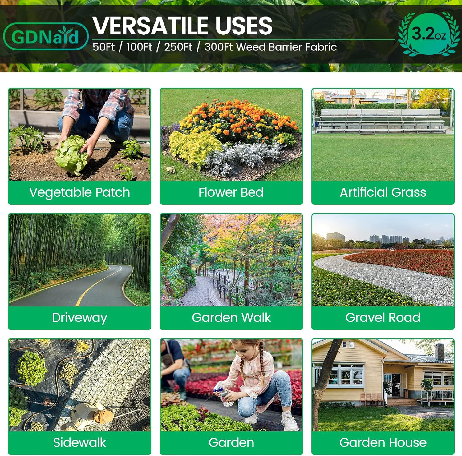 Gdnaid 3Ftx100Ft Weed Barrier Landscape Fabric Heavy Duty, 3.2Oz Weed Barrier Fabric, Easy Setup Woven Garden Landscaping Fabric image number 3