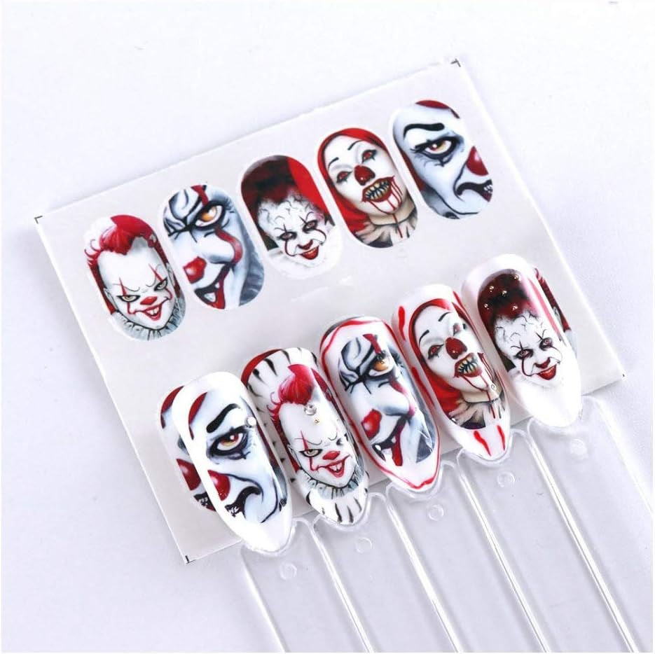 HANGQINGHENG 24 Pcs Halloween Nail Art Water Sticker Set Anime Skull Bone Decals Gel Polish Slider Accessories (Color : NJ110 30Pcs) image number 4