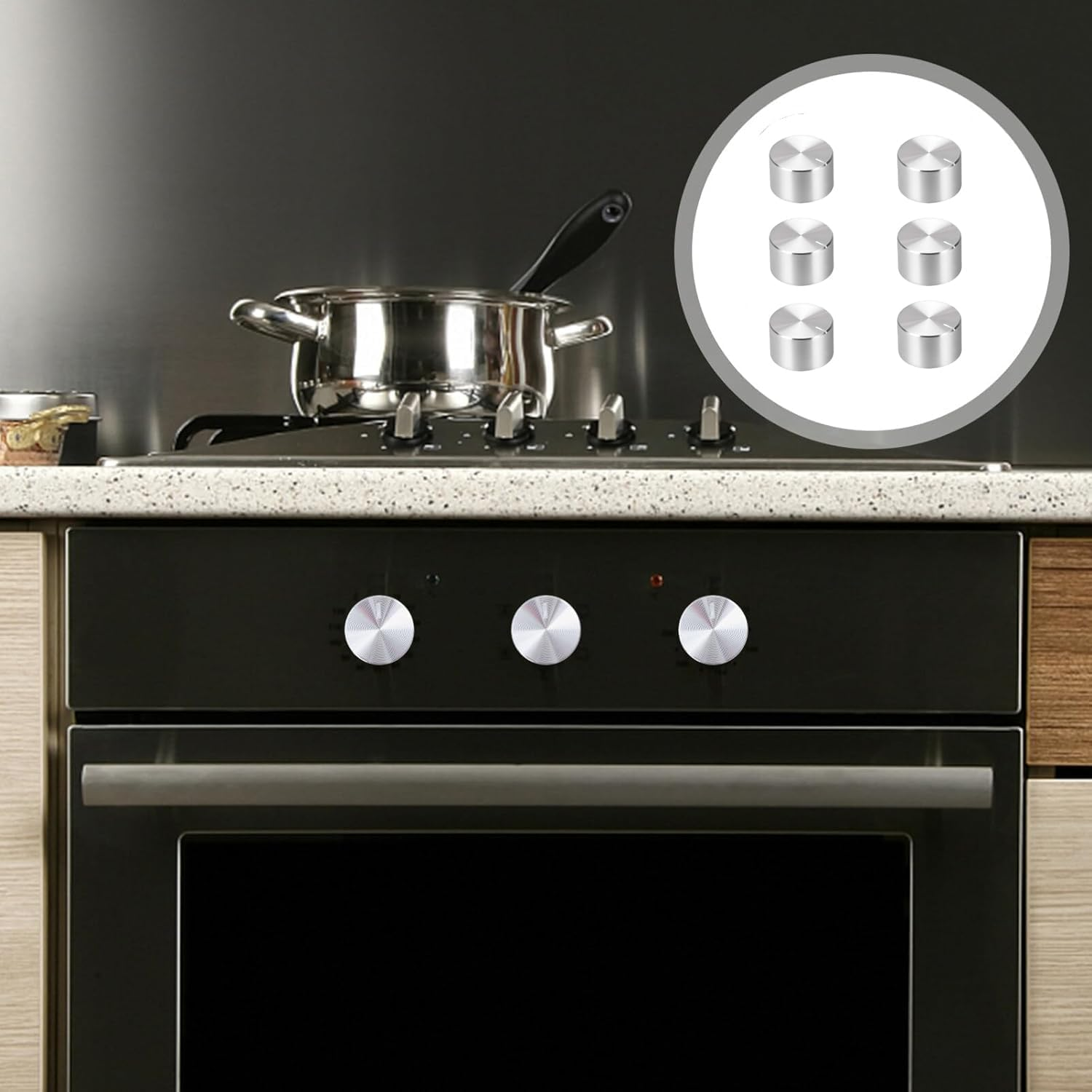 6Pcs Metal Gas Stove Knobs, 6Mm Cooker Control Switch Knobs with Locks - Kitchen Accessories image number 5