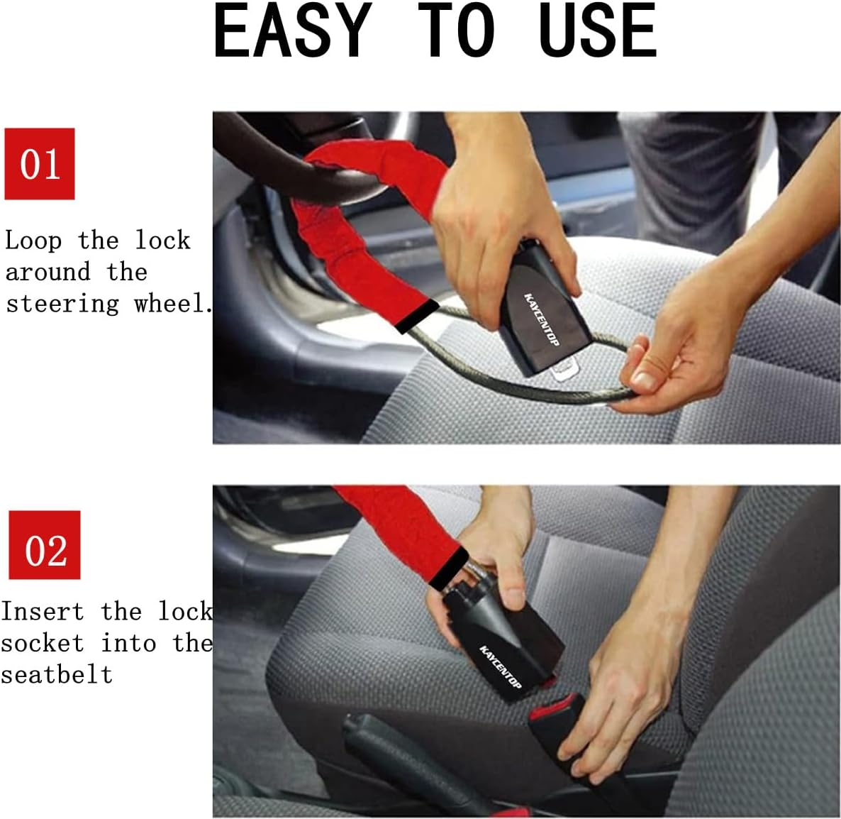 Car Steering Wheel Lock, Thick Cable Handlebar Lock, Universal Burglar Lock, with Three Keys, Suitable for Most Vehicles, Suvs, Golf Carts, Trucks (Red) image number 1