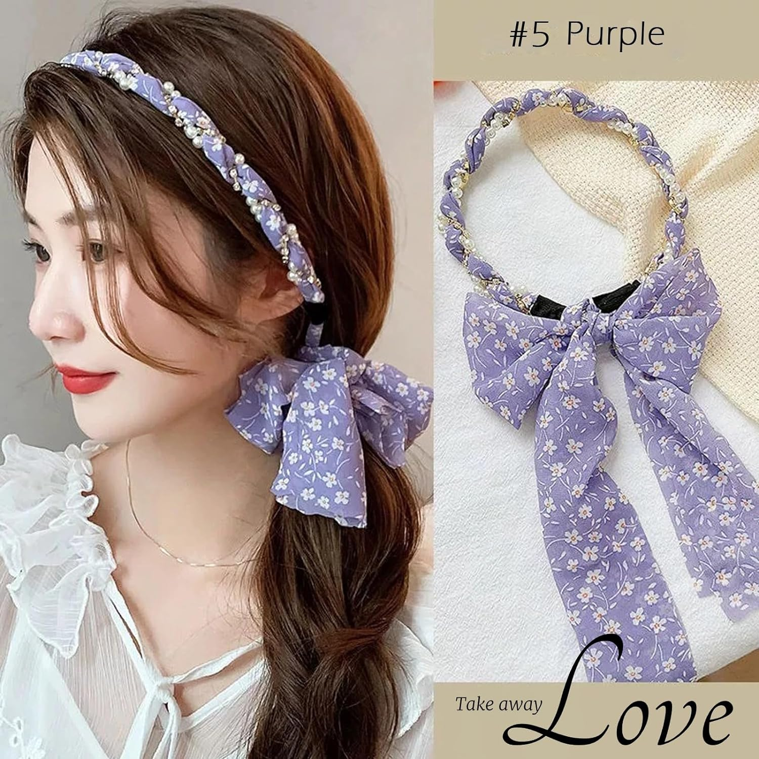 5Pcs Hair Bands for Women'S Hair, Korean Version of Small Floral Chiffon Pearl Butterfly Headband, Fashionable Hair Binding and Integrated Compression Headbands Hair Accessories for Long Hair image number 5