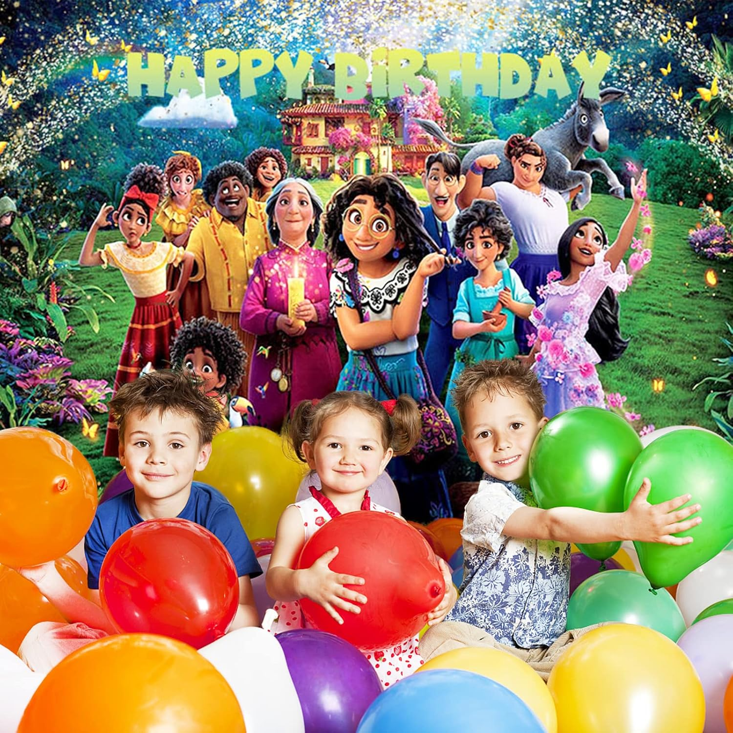 Encanto Happy Birthday Backdrop, Magic House Movie Theme Party Background Birthday Party Decoration Supplies Large Fabric Photo Booth Banner for Baby Girls Boys Kids Children Teens, 5X3Ft