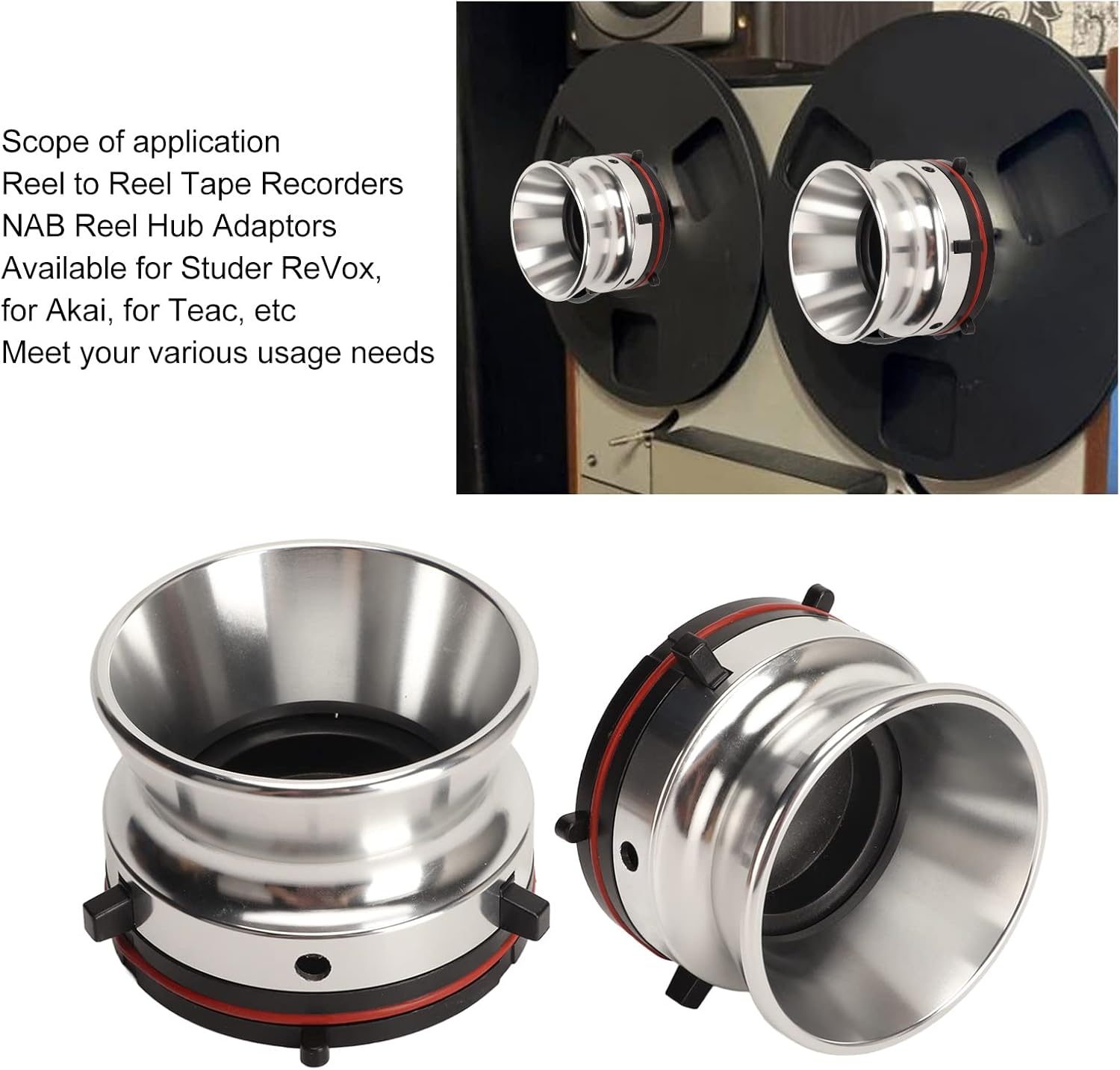 1 Pair Nab Hub Adapters, 10 Inch Opener Universal Hub Adapter for Studer Revox, for Akai, for Teac, Polished Aluminium, Nab Hub Device (Silver) image number 6