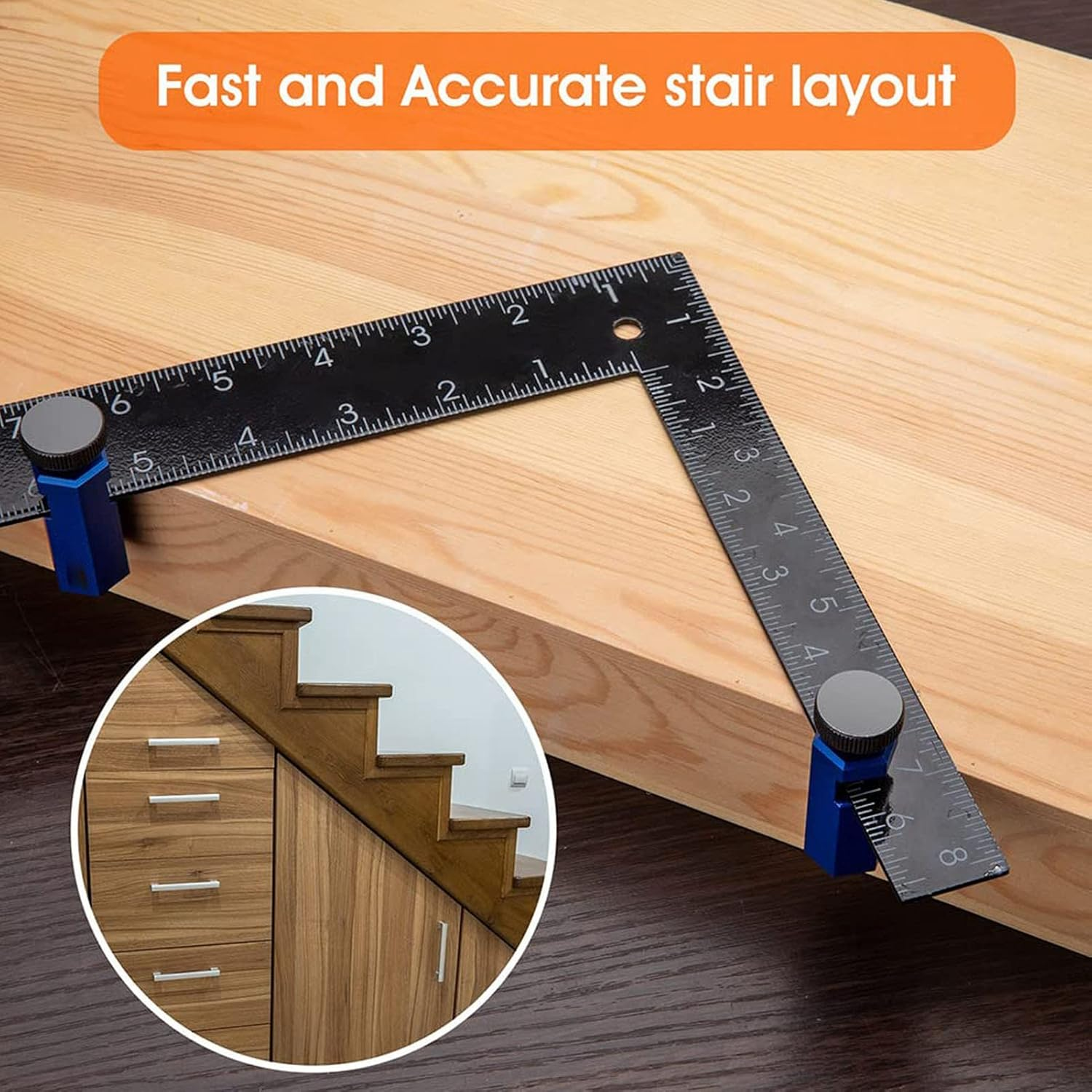 Stair Gauges for Framing Square, Non Slip Framing Square Stops with Thumb Screws, Professional Aluminum Alloy Framing Tools for Speed Square (Blue) image number 3