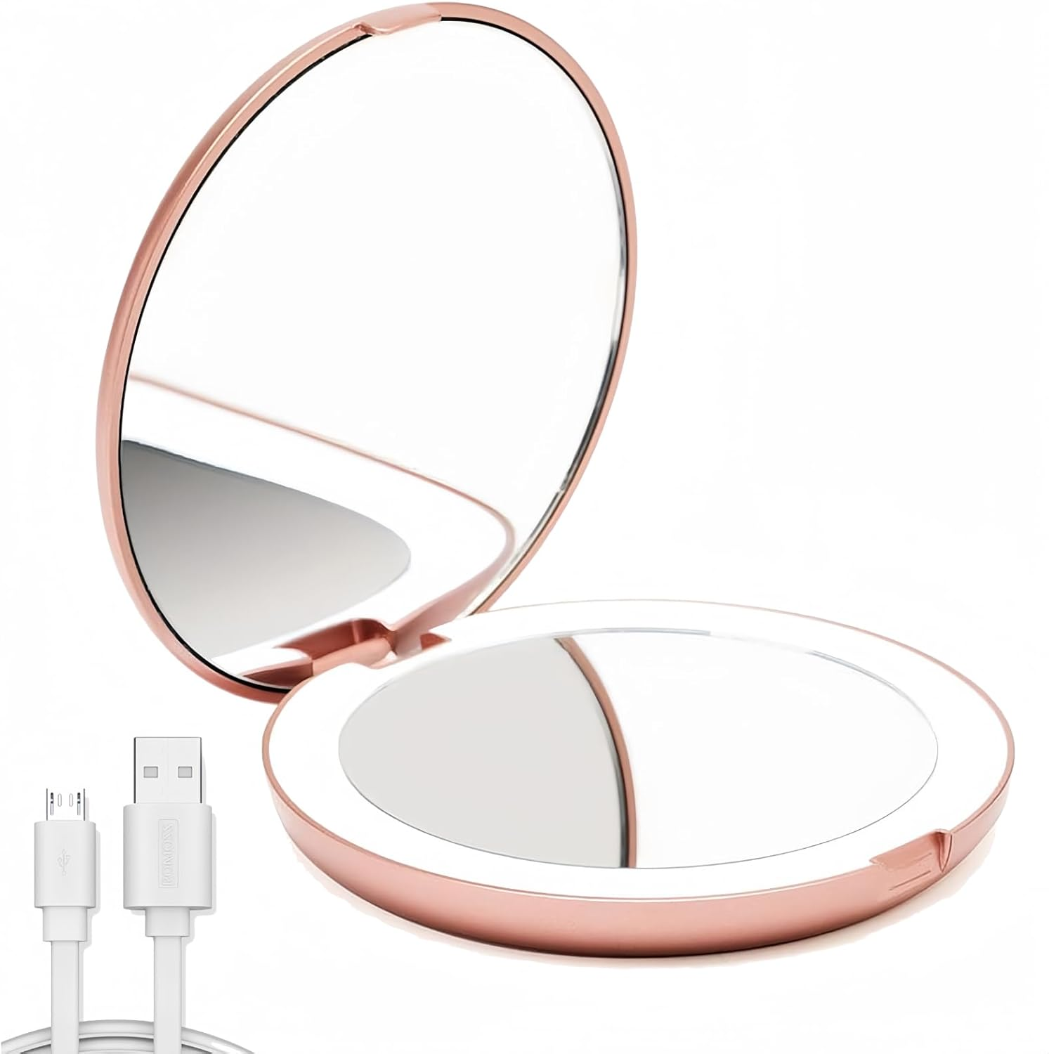 Pocket Mirror, 5X Magnification LED Compact Travel Makeup Mirror with Light for Purse, 2-Sided, Portable, Folding, Handheld, 3.5 Inch Illuminated,Small Lighted Mirror for Gift, Pink image number 2