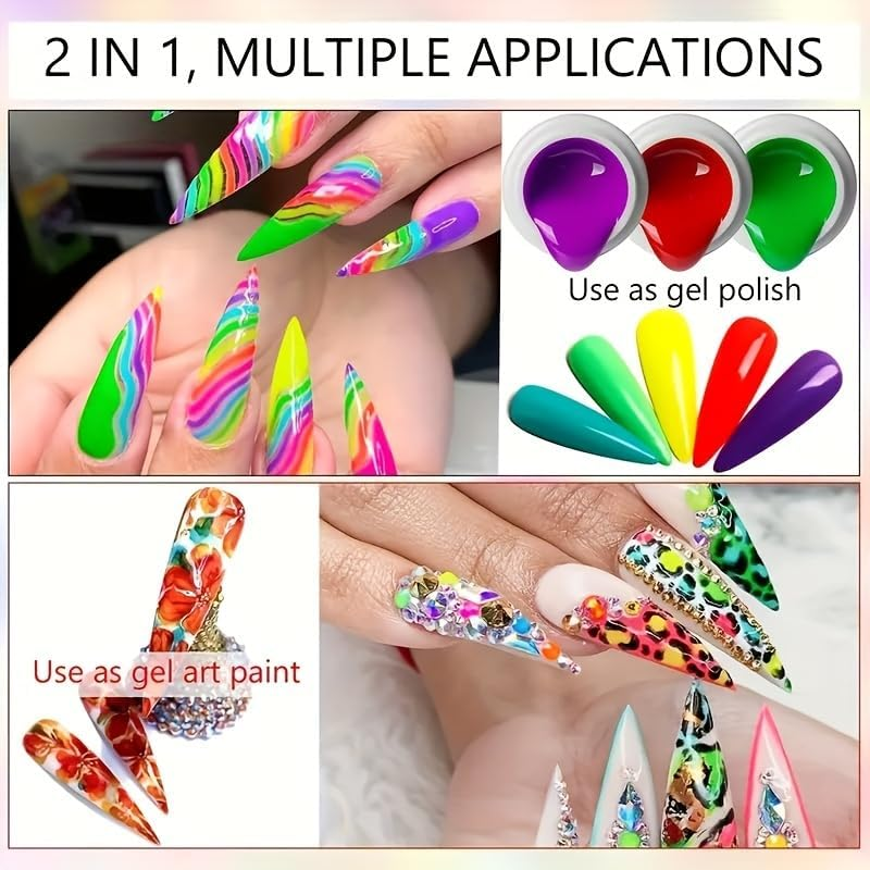 36 Colors Nail Art Gel Paint Kit - Nail Art Kit Colored Nail Gel Set with 15Pcs Painting Nail Brushes