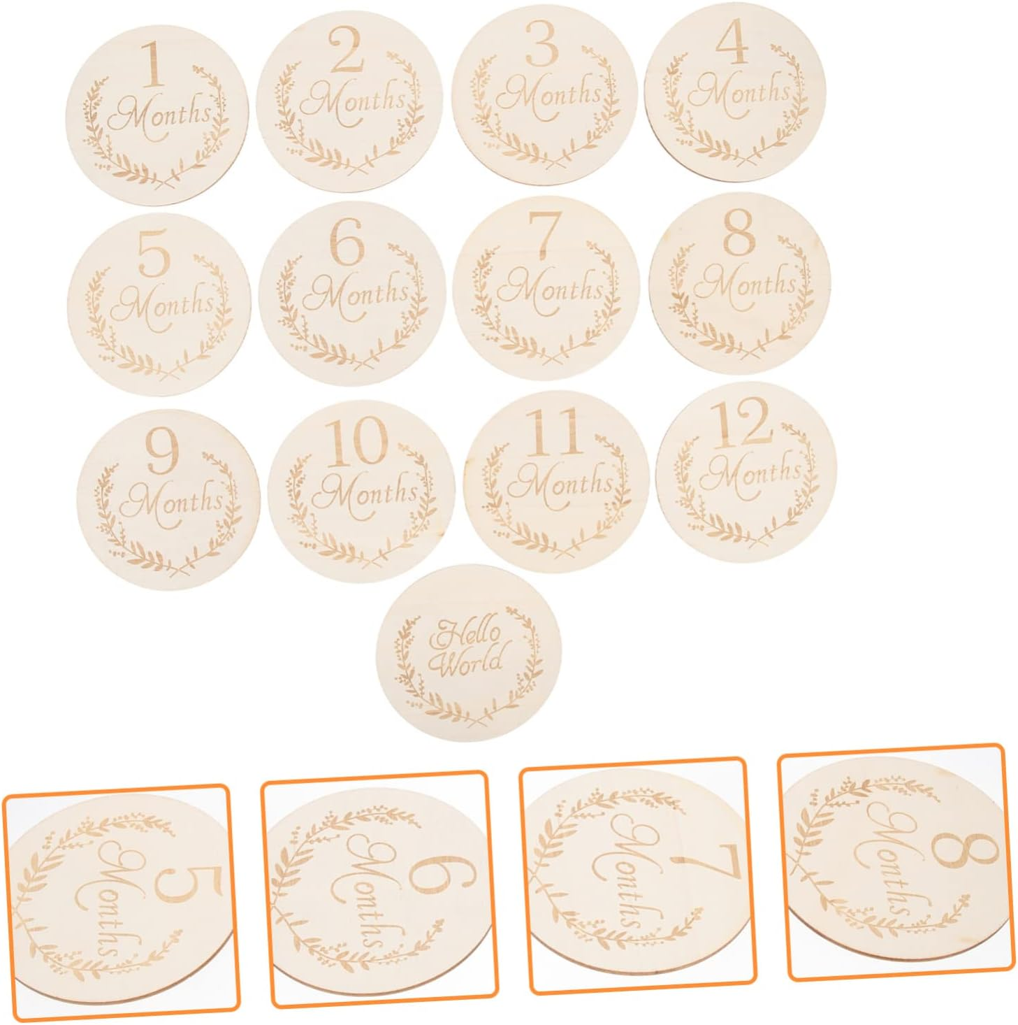 WEKAMOS 13Pcs 100Mm Wooden Slices Infant Growth Cards Baby Monthly Milestone Photography Props Natural Poplar Wood Party Supplies image number 2