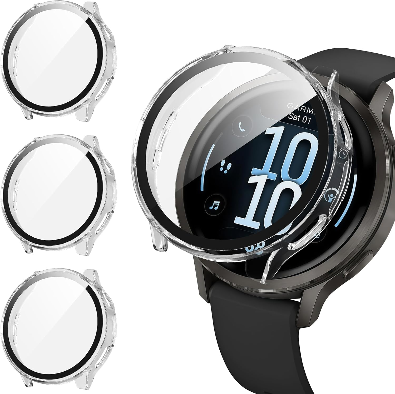 Suoman 3 Pack Case for Garmin Venu 4 45Mm Screen Protector, All-Around Protective PC Cover Tempered Glass Screen Protector Case for Garmin Venu 4 45Mm-Black