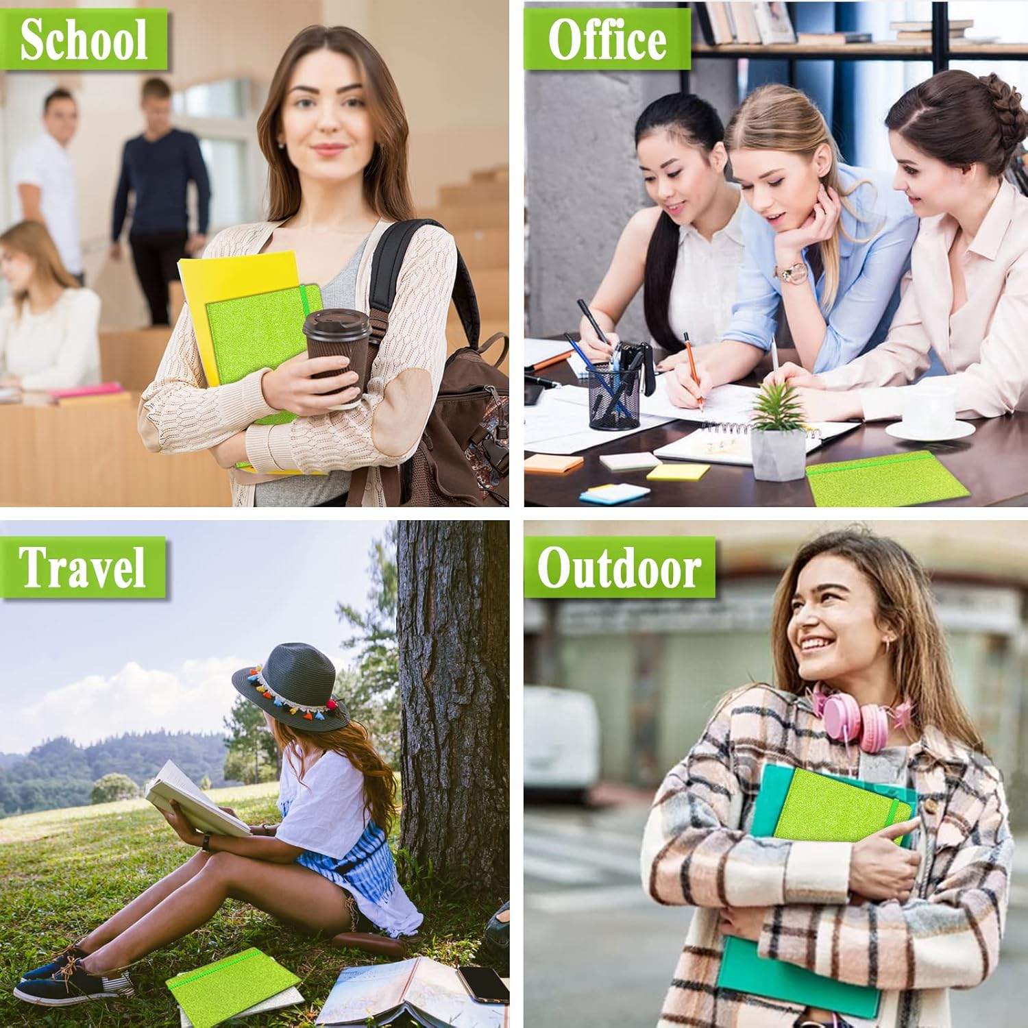 Green Glitter A5 Notebook, 8.3X5.7 Inches 160 Lined Pages Glitter Never Peel off Sparkle Writing Journal for Girls Ruled Hardcover Notebook for Teen Women Work Office Gifts image number 6