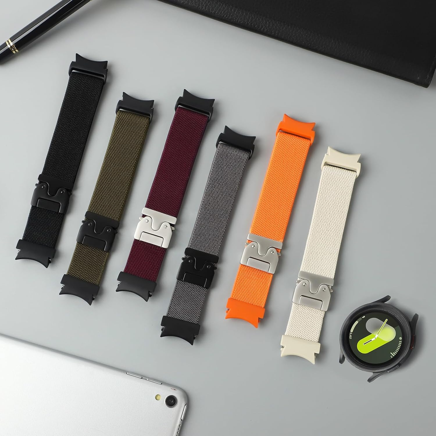 One Click Elastic Nylon Band for Samsung Galaxy Watch 7 6 5 4 Band Women Men 40Mm 44Mm/Galaxy Watch 6 4 Classic 47Mm 43Mm 42Mm 46Mm/5 Pro 45Mm/Fe, 20Mm No Gap Stretchy Parachute Buckle Watch Band image number 5