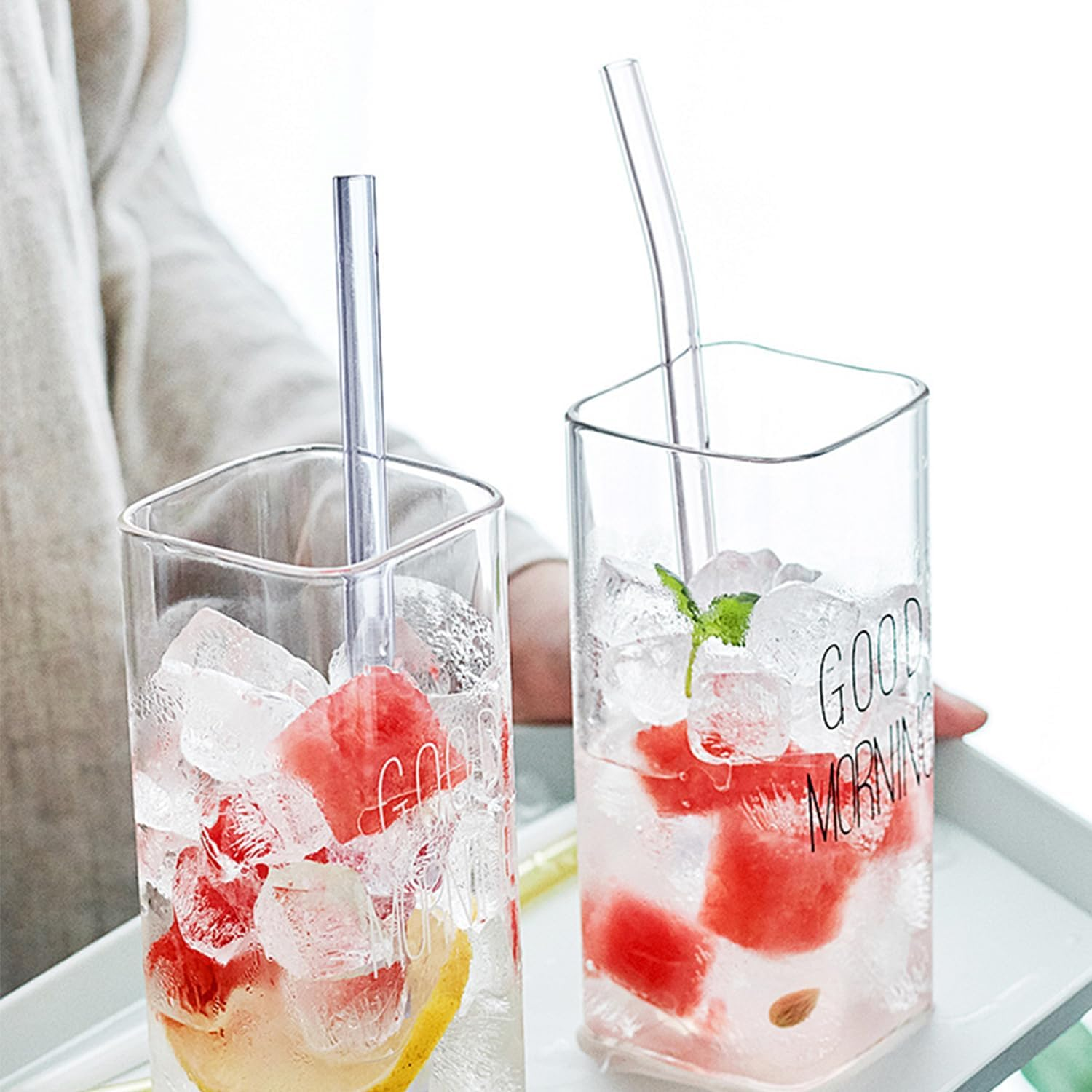 T Tersely Reusable Glass Straws,Set of Reusable Drinking Straw Including Straight and Bent Straws & 1 Extra Wide Smoothie Straw with Cleaning Brushes for Smoothies, Milkshakes, Juice, Tea image number 5