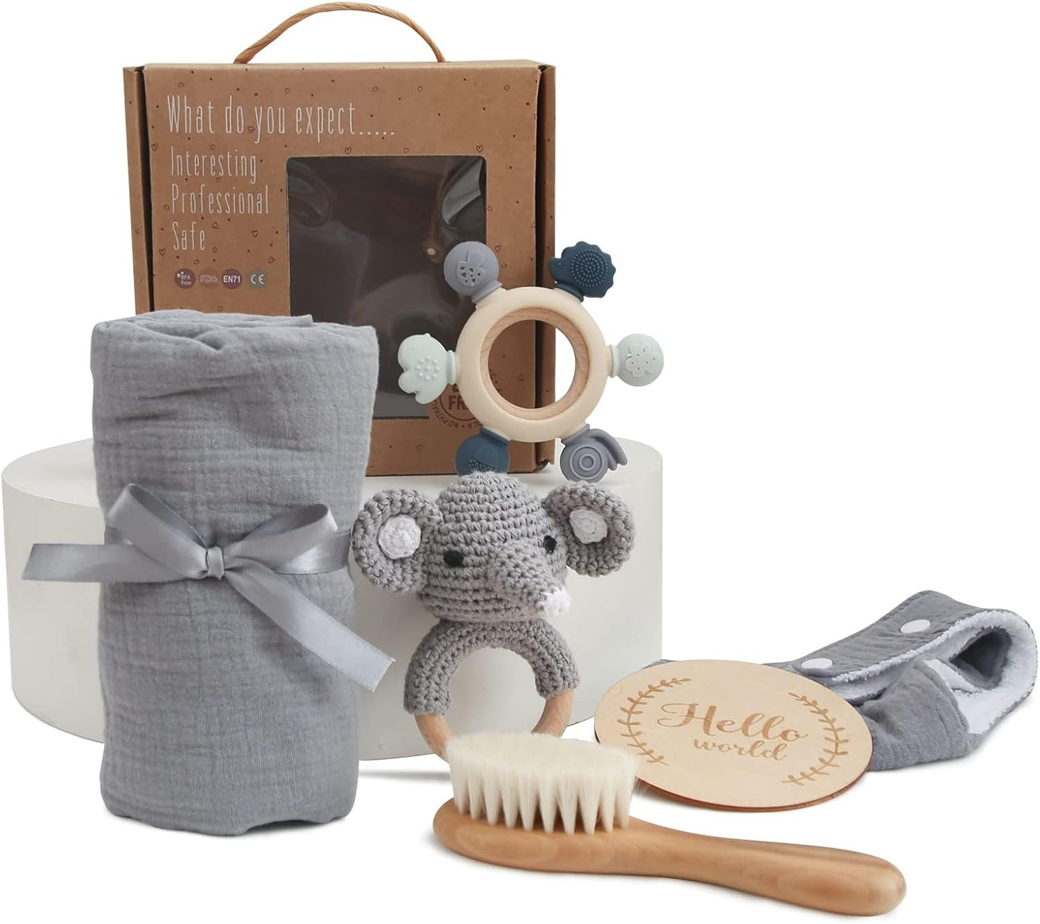 Baby Gift Set for Newborn New Baby Gift Set - Newborn Infant Essentials Kids Bath Set with Babies Blanket Rattle - New Born Girls Gift & Boy Gifts for Infant Shower(Elephant) image number 6