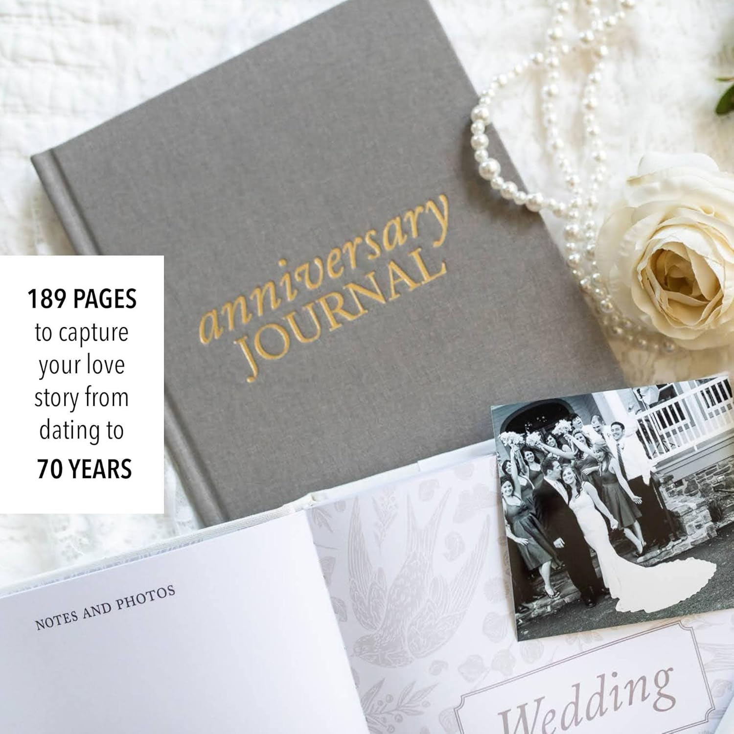 Anniversary Journal by Duncan & Stone - Taupe | Wedding Journal Book for Couples | Marriage Scrapbook Gift | Memory Gifts for Couples | Keepsake for Anniversaries