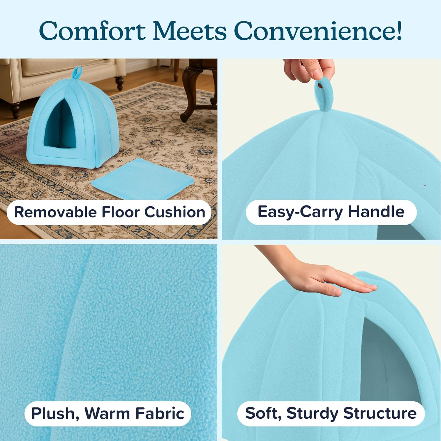 PETMAKER Cat House - Indoor Bed with Removable Foam Cushion - Pet Tent for Puppies, Rabbits, Guinea Pigs, Hedgehogs, and Other Small Animals by (Blue) image number 2