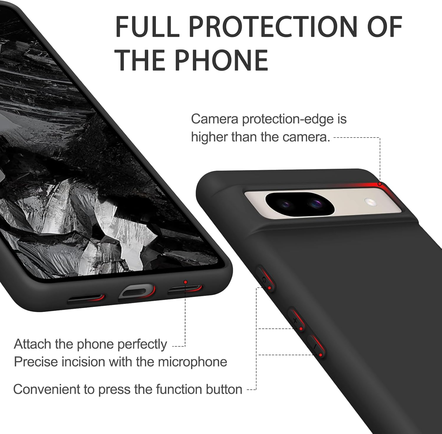 Case for Google Pixel 8A Case 6.1-Inch 2024, Soft Silicone Case Adjustable All-Round Protective Mobile Phone Cover for Goole Pixel 8A Smartphone Women Men (Black) image number 1