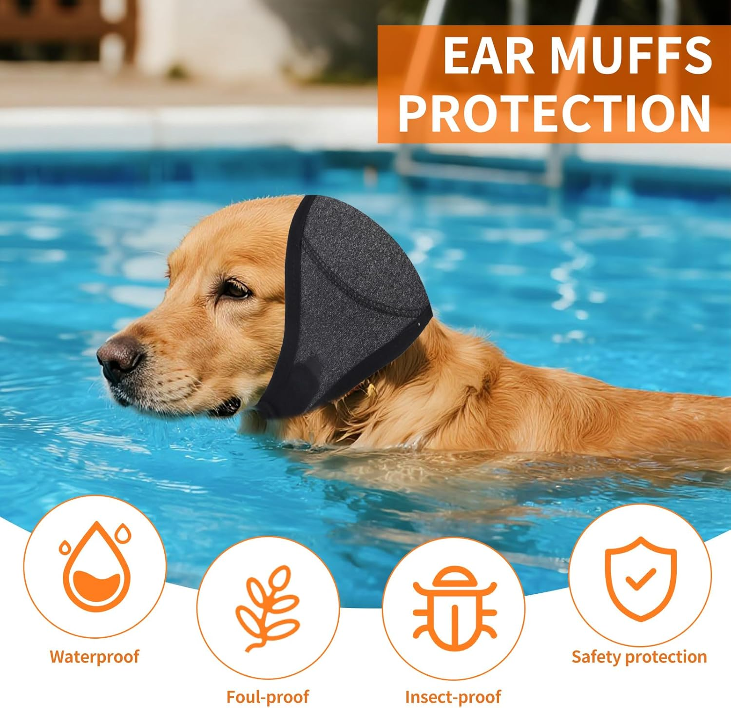 Dog Ears Cover, Adjustable Dog Ear Muffs Protection Comfortable Quiet Dogs Calming Hood Ear Head Wrap Cups Shower Cap Supplies for Bath Grooming Thunder Fireworks (S)