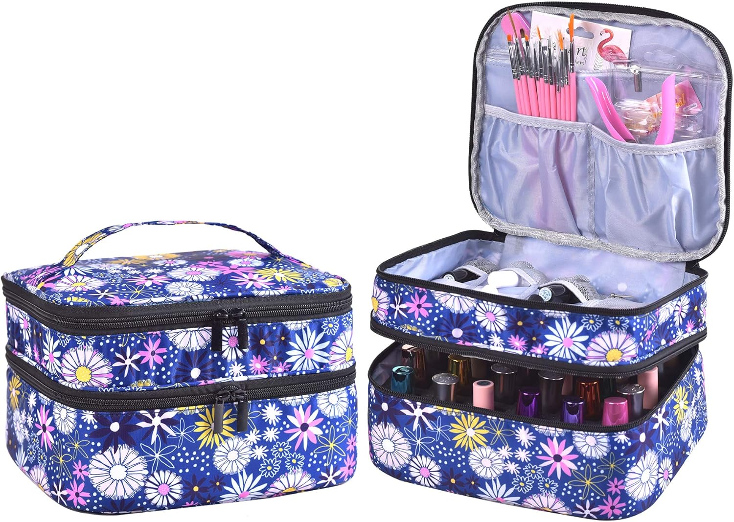 Double-Layer Nail Varnish Storage Case, Essential Oil Bag for for Nail Varnishes and Manicure, Nail Varnish Holder, Holds 30 Bottles (15Ml - 0.5 Fl.Oz) (Flower-2)