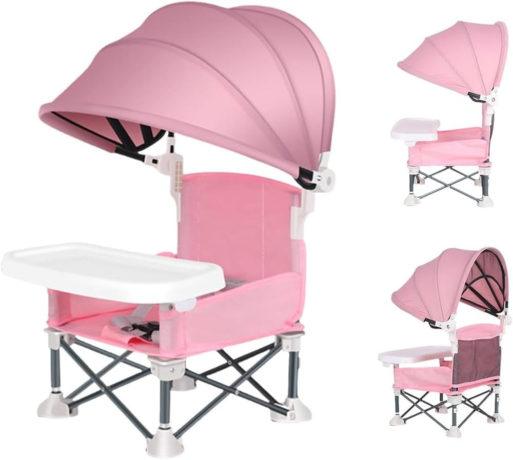 Camping High Chair,Folding Seat,Booster Seat with Dining Table,Portable High Chair,Detachable Dinner Plate, Chair with Travel Bag,For Indoor, Outdoor Dining, Camping, Park, Beach image number 5