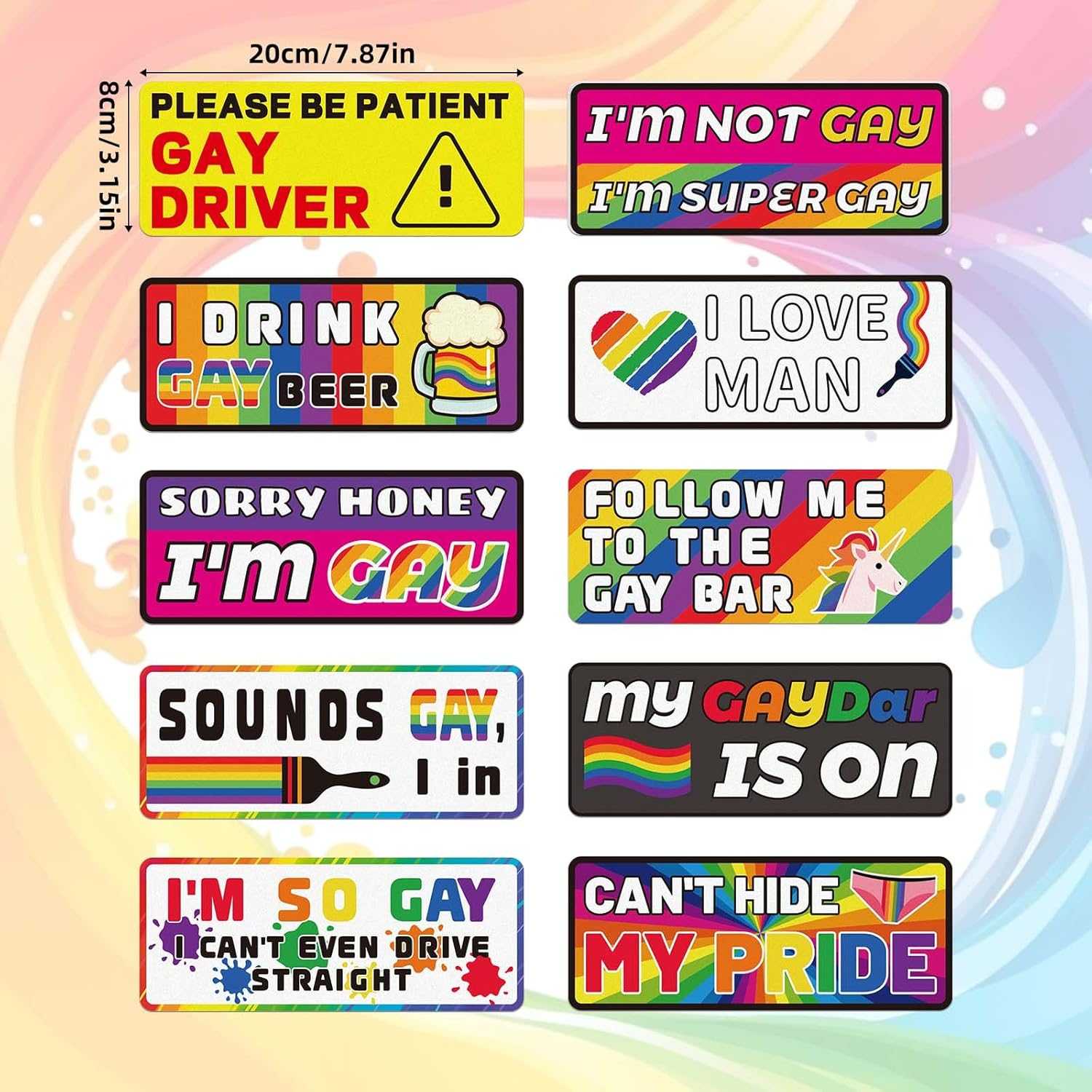 BOXOB 10Pcs Funny Gay Bumper Stickers, Waterproof Funny Car Magnets Gay Stickers LGBT Magnetic Bumper Decals Reflective Rainbow Car Decals for Vehicles and Trucks image number 3