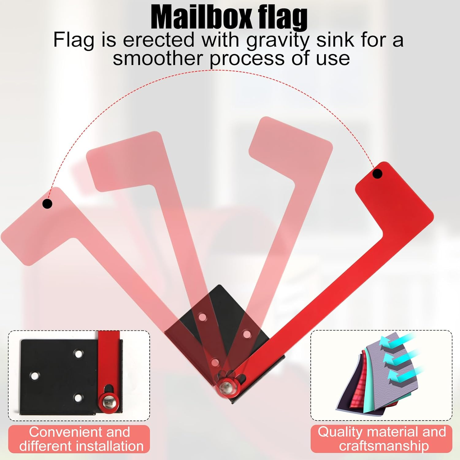 NQEUEPN Mailbox Flag, Professional Replacement Flag for Mailbox Mental Red Mailbox Flag Replacement Kit No Tools Required Mailbox Flag for Wall & Post Mount image number 3