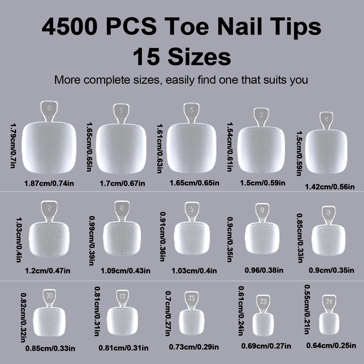 MUSILAN 1500 Pieces False Nails Feet, 15 Sizes Matte Acrylic False Nails Foot, Full Cover Feet Nails, American Nail Tips for Women Girls Salon Manicure Nail Art image number 6