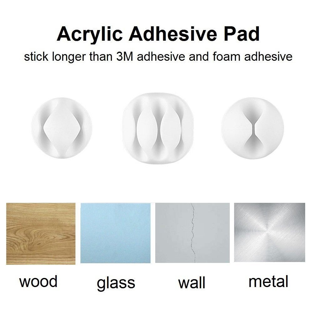 White Cable Tidy Clips, 10 Pack Long Lasting Cable Drop Organizer, Cord Management System, Desktop Wire Holder, Hider for Computer or Mouse Cord, Home Office, White