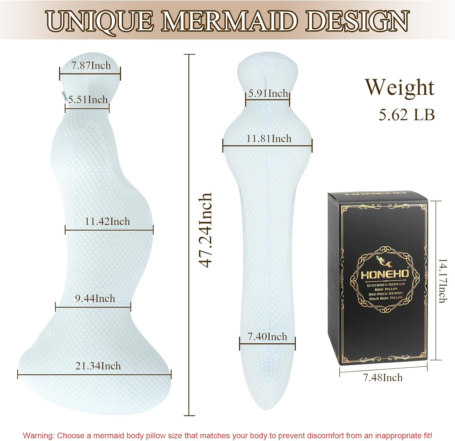 Mermaid Body Pillows for Adults, Cooling Long Pillow for Bed, One Piece Full Body Pillow, Big Memory Foam Firm Body Pillow for Side Sleepe, Soft Hugging Bodypillow for Pregnancy image number 3