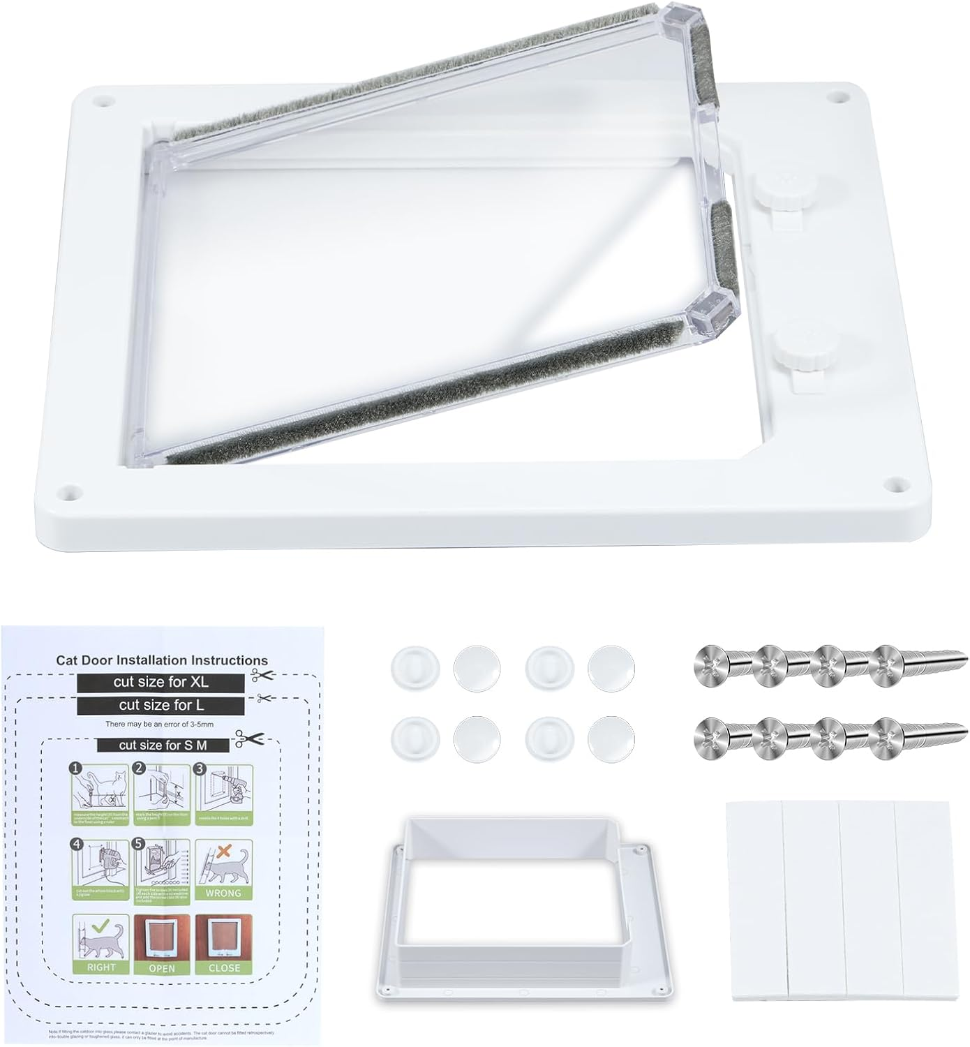 Cat Door Interior Door White Plastic Interior Cat Door Easy to Install Indoor Cat Door Upgraded Pet Door with Flap and 4 Way Locking for Interior Doors Medium Cats Kitties Pouywh