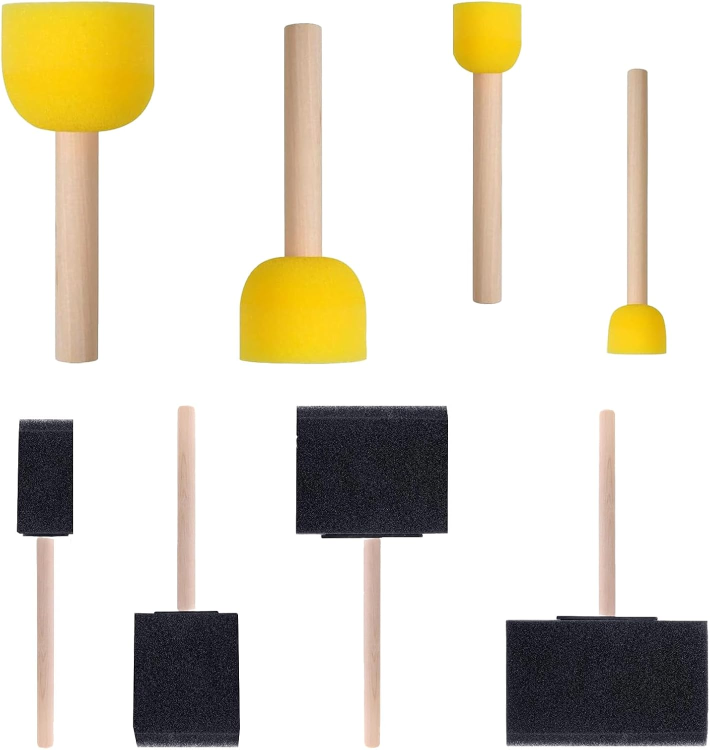 Foam Paint Brushes, 32 Pack (16 Yellow + 16 Black) with 4 Sizes, Sponge Brushes for Stencils for Painting, Ideal for Crafts, DIY Projects, Painting Tools