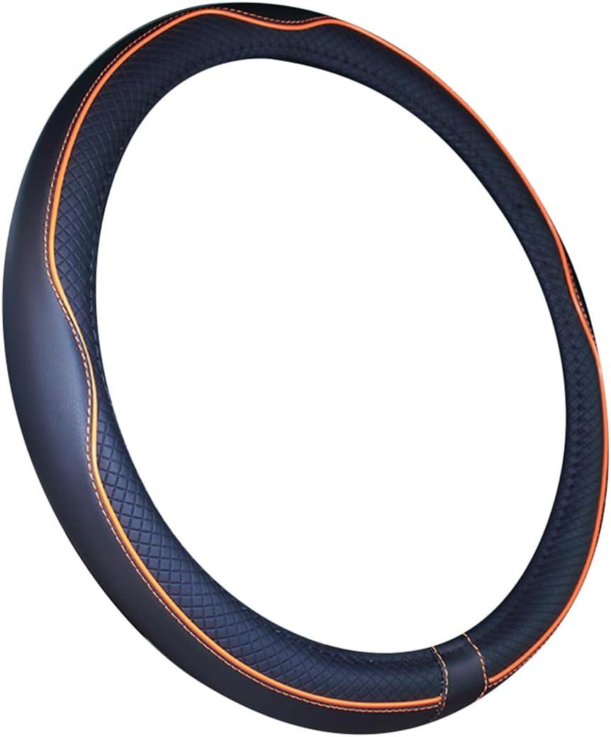 Istn Microfiber Leather Car Steering Wheel Cover Universal 15 Inch/38Cm Breathable Anti-Slip Protector for Auto/Suv (Black Orange,14.5-15") image number 6
