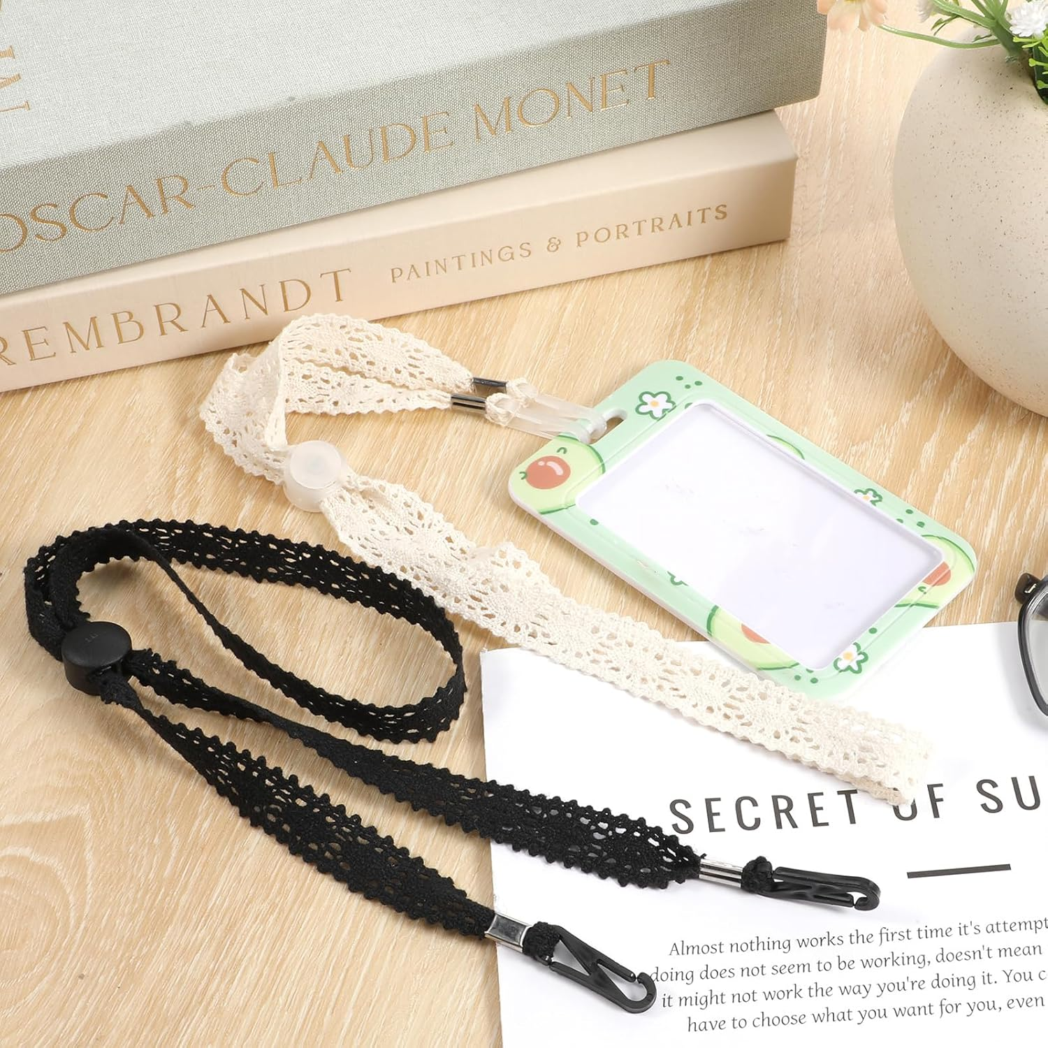 Tweruna 2 PCS Hat Straps for Wind, Adjustable Beige Black Chin Cord, Lace Sun Hat Chin Strap with Clips, Replacement Lace Windproof Keeper String for Women Outdoor Hats image number 3