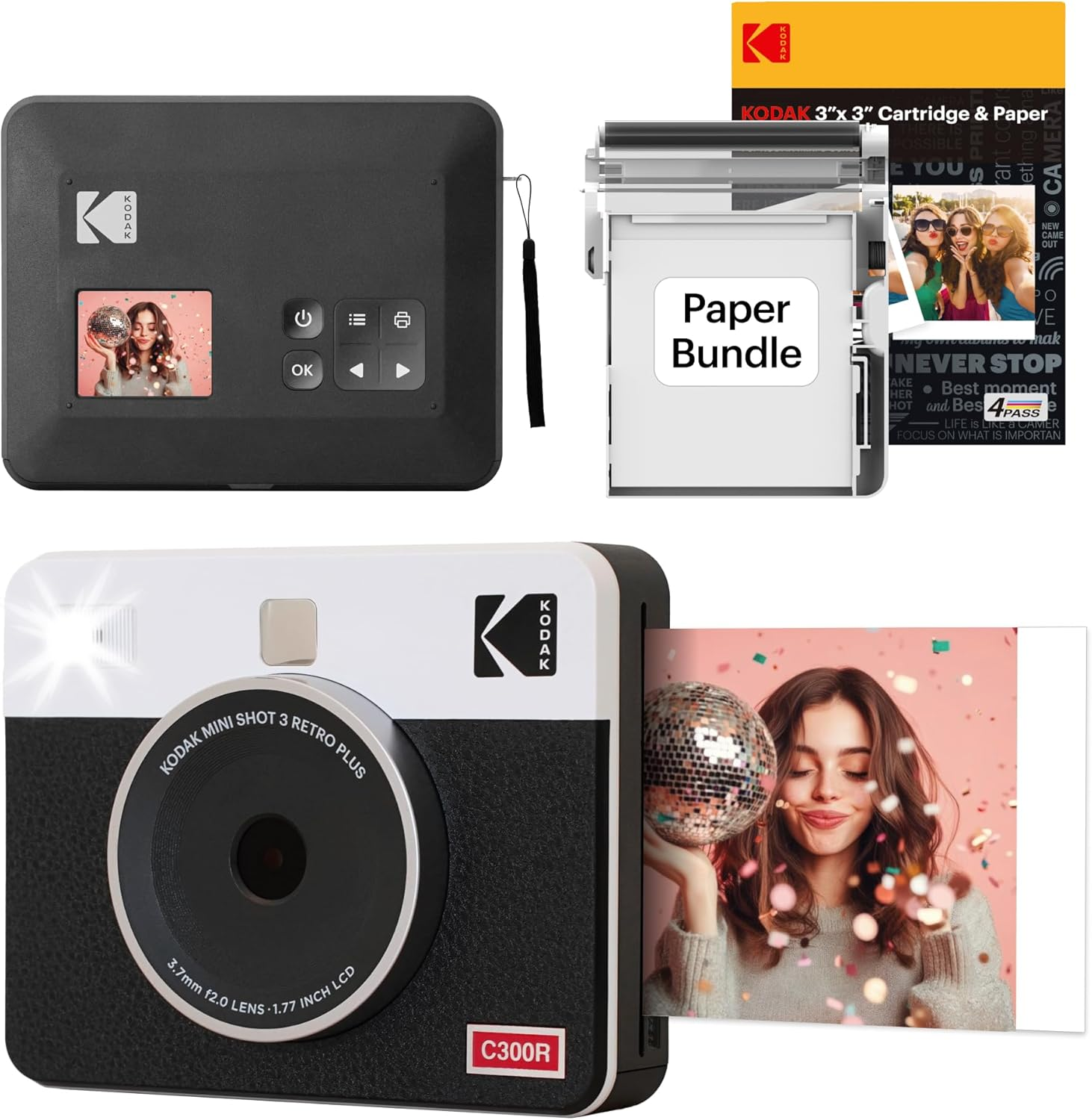 Kodak Mini Shot 3 Retro Instant Camera with Cartridge Bundle, White image number 3