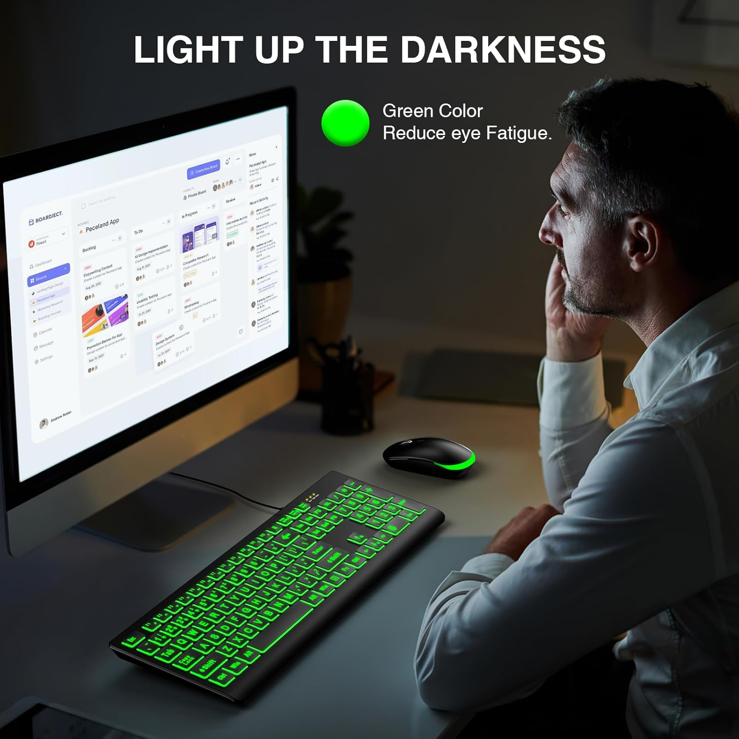 SABLUTE Large Print Backlit Keyboard, Wired USB Lighted Computer Keyboards with 7-Color & 4 Modes Backlit, Oversize Letters Keys Easy to See and Type, Keyboard Compatible for PC, Laptop image number 3