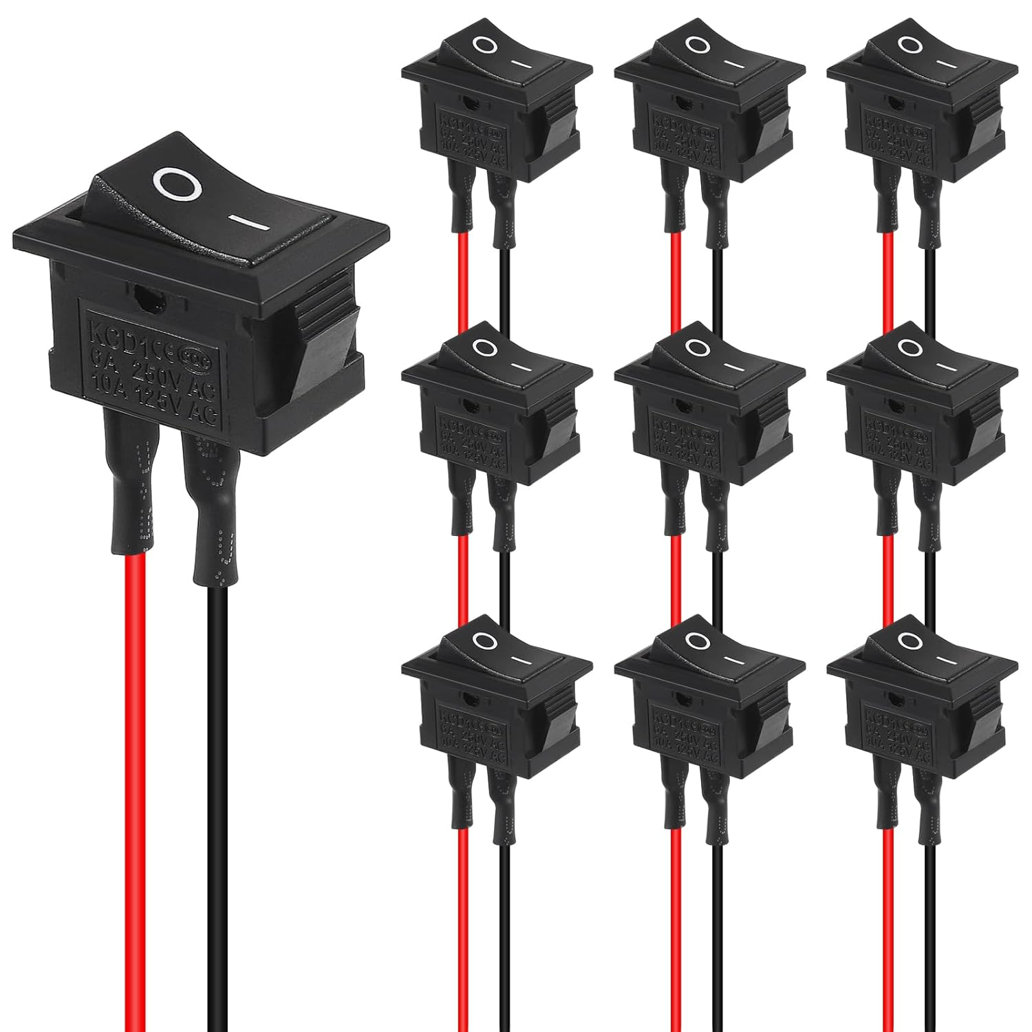 10Pcs KCD1-01 On/Off Pre-Wired 2-Pin Snap 10A/125V, 6A/250V Boat Rocker Switch image number 6