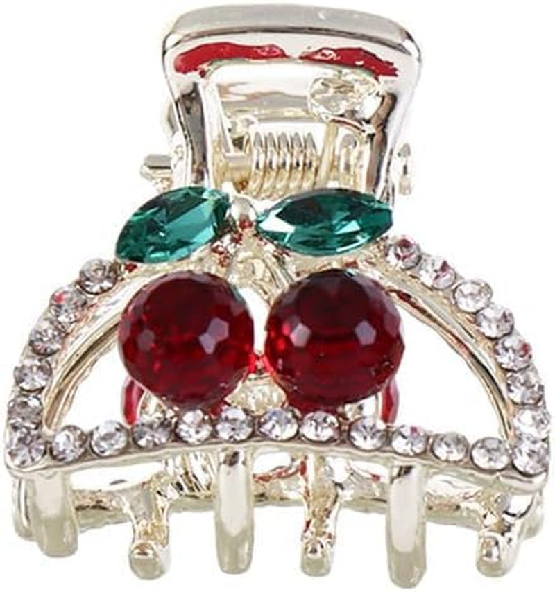 Compact and Cute Clip Cherry Small Hair Claw, 4PCS Mini Crystal Cherry Hair Clip for Women (Red, One Size) image number 3