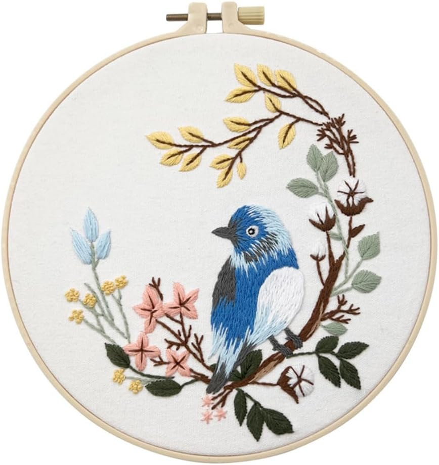 Meecaa Black White Cat Greenery Pet Embroidery Kit Starter Set, Hand Embroidery Set,Pattern Printed Cross Stitch Set for Beginner Adults, with Embroidery Hoop and Instructions (Black White Cat)