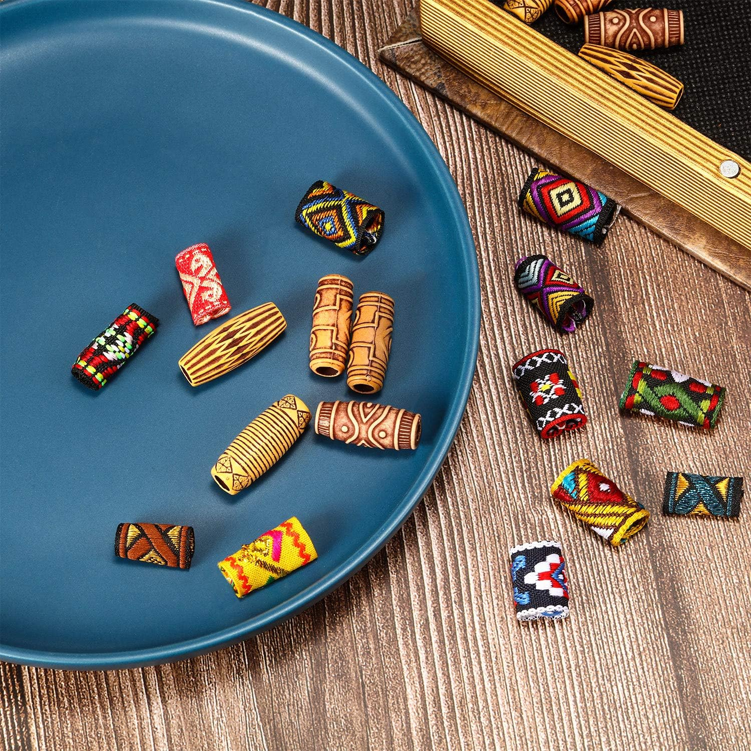 WILLBOND 27 Pcs Wooden Fabric Dreadlock Beads Tube Beads for Hair Braids Jewelry for Hair Beard Ornament for Women Men DIY Necklace Bracelet Earring Accessories image number 2