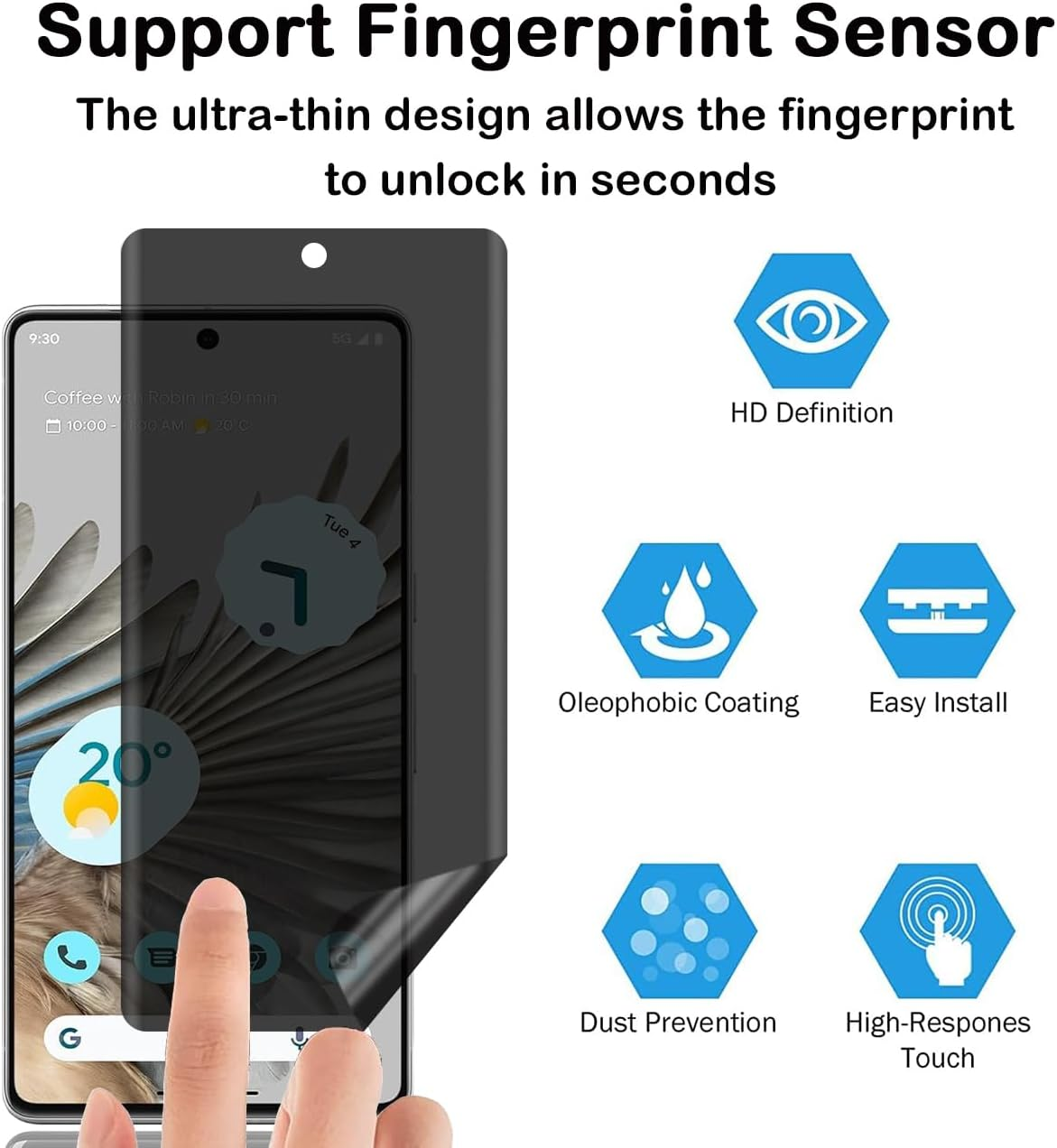 Privacy Screen Protector for Google Pixel 7 Pro [Pack of 2], Privacy Film, Privacy Film, Scratch-Resistant, Bubble-Free, Anti-Fingerprint, Anti-Spy TPU Screen Protector for Google Pixel 7 Pro image number 1