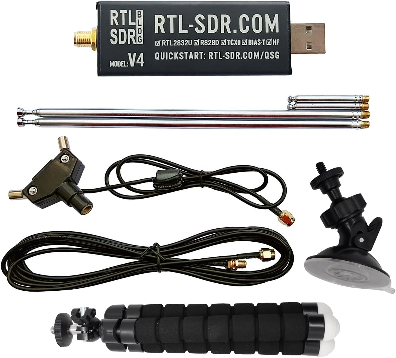 RTL-SDR Blog V4 R828D RTL2832U 1PPM TCXO HF Bias Tee SMA Software Defined Radio with Dipole Antenna Kit, RTLSDR_V4_WITH_ANTENNA image number 2