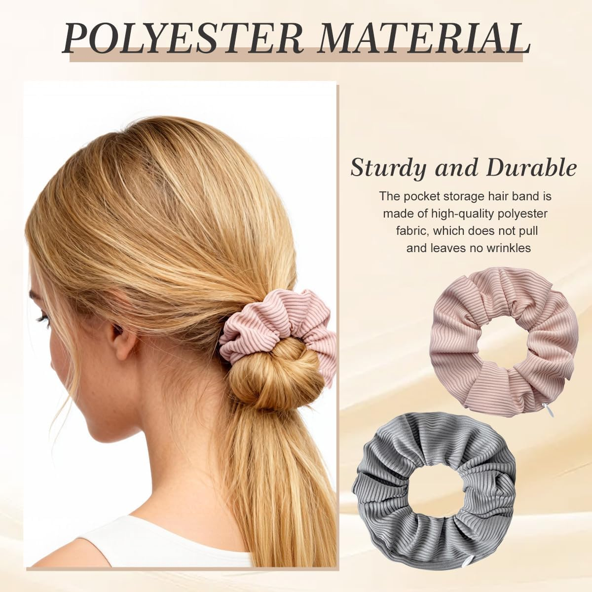 4Pcs Pocket Scrunchies Hidden Zipper Hair Ties Key Storage Bag Stash Ponytail Holder with Secret Compartment for Women Thin Fine Curly Hairs (Mixed Colors) image number 3