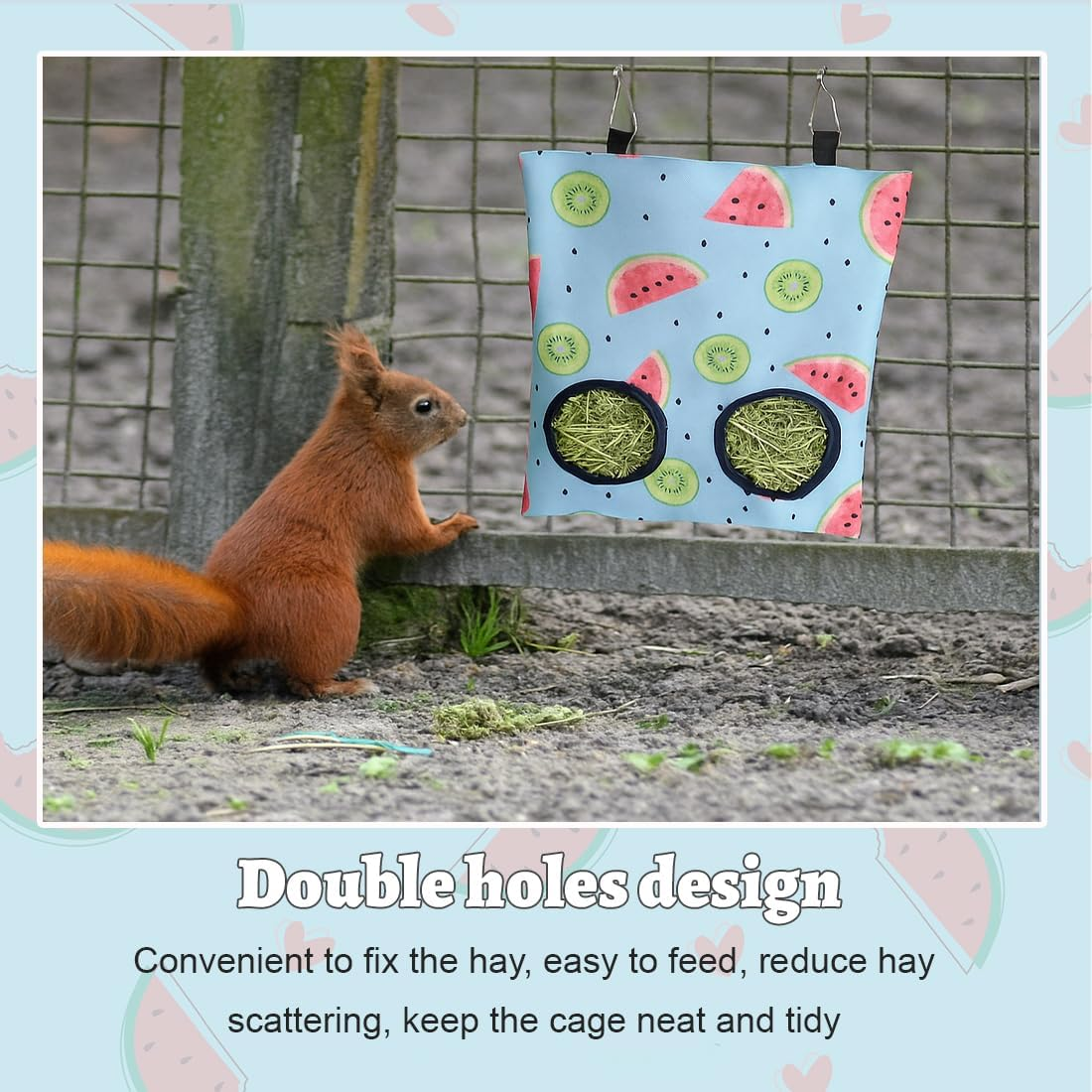 GGUFAY Rabbit Hay Bag, Guinea Pig Feeding Station, Feeder Small Animals, 2 Holes Hanging Hay Bag, Small Animals Hay Bag, Feeding Bag for Rabbit, Chinchilla, Hamster, Small Animals image number 4