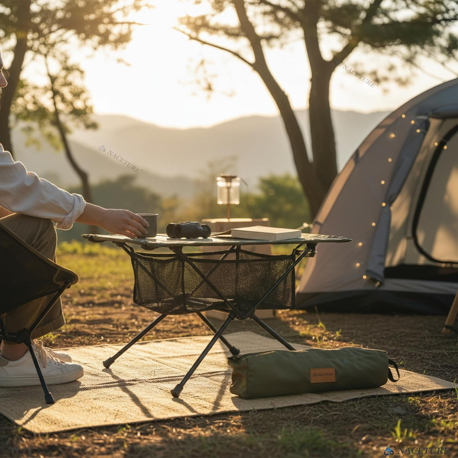 Ultralight Backpacking Table - Collapsible Camping Table with Storage Mesh for Camping Gear, Hiking Table and Mountaineering Table, Camp Table for Accessories and Outdoor Travel (Brown) - Brown image number 6