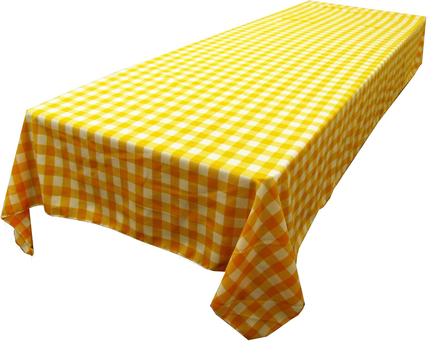 LA Linen Polyester Gingham Checkered Rectangular Tablecloth, White/Orange, 60" X 84"