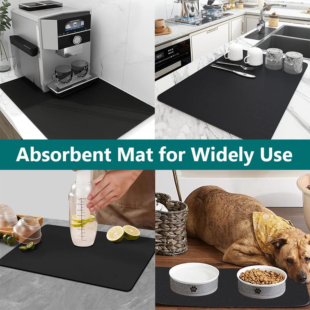Absorbent Pet Feeding Mat - Cat and Dog Food and Water Bowl Mat - Quick Dry, No Stains - Pet Accessories and Supplies - Dark Grey 17''X31'' image number 5